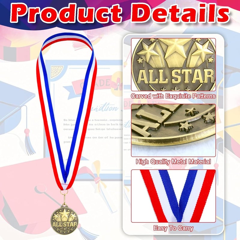 Quelay 30 Pcs 2'' Award Medals Bulk Gold Winner Medals with Neck Ribbons Metal Trophy Award Prize Gift for Tournaments, Competitions, Party, Kids and Adults - Image 3